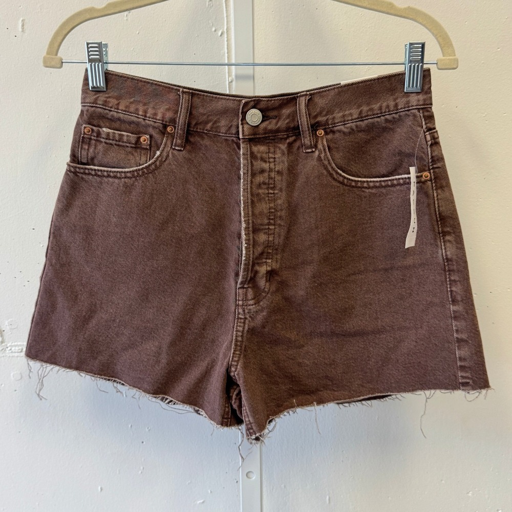 NWT PacSun Ultra High Rise Vintage Shorts Brown Milk Chocolate Denim‎ Button Fly